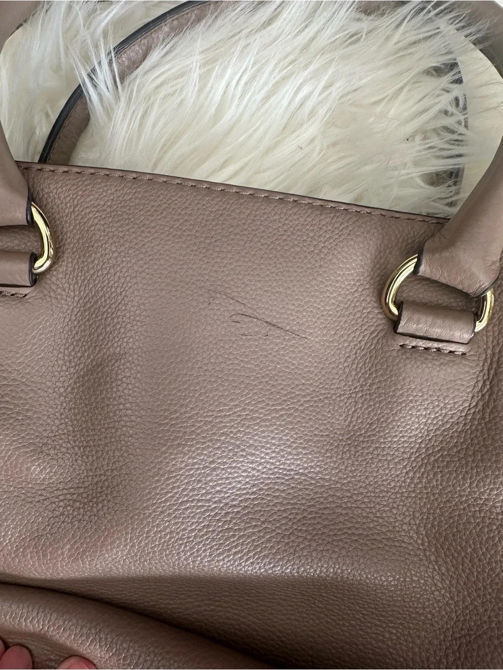 Michael Kors Pebbled Taupe Leather Satchel with Gold Hardware